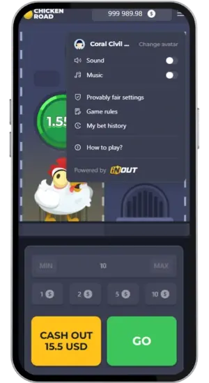 Chicken Road meny med spelalternativ