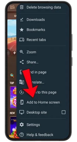 Browser menu for Chicken Road game app download