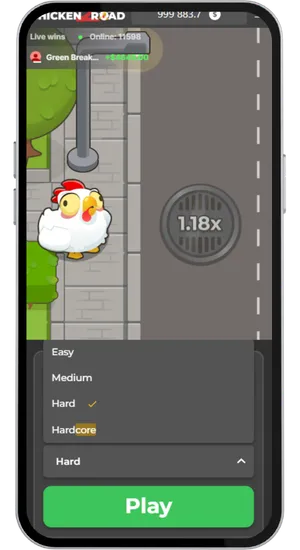 Menú de dificultad de Chicken Road 2 con opciones Fácil, Medio, Difícil y Extremo